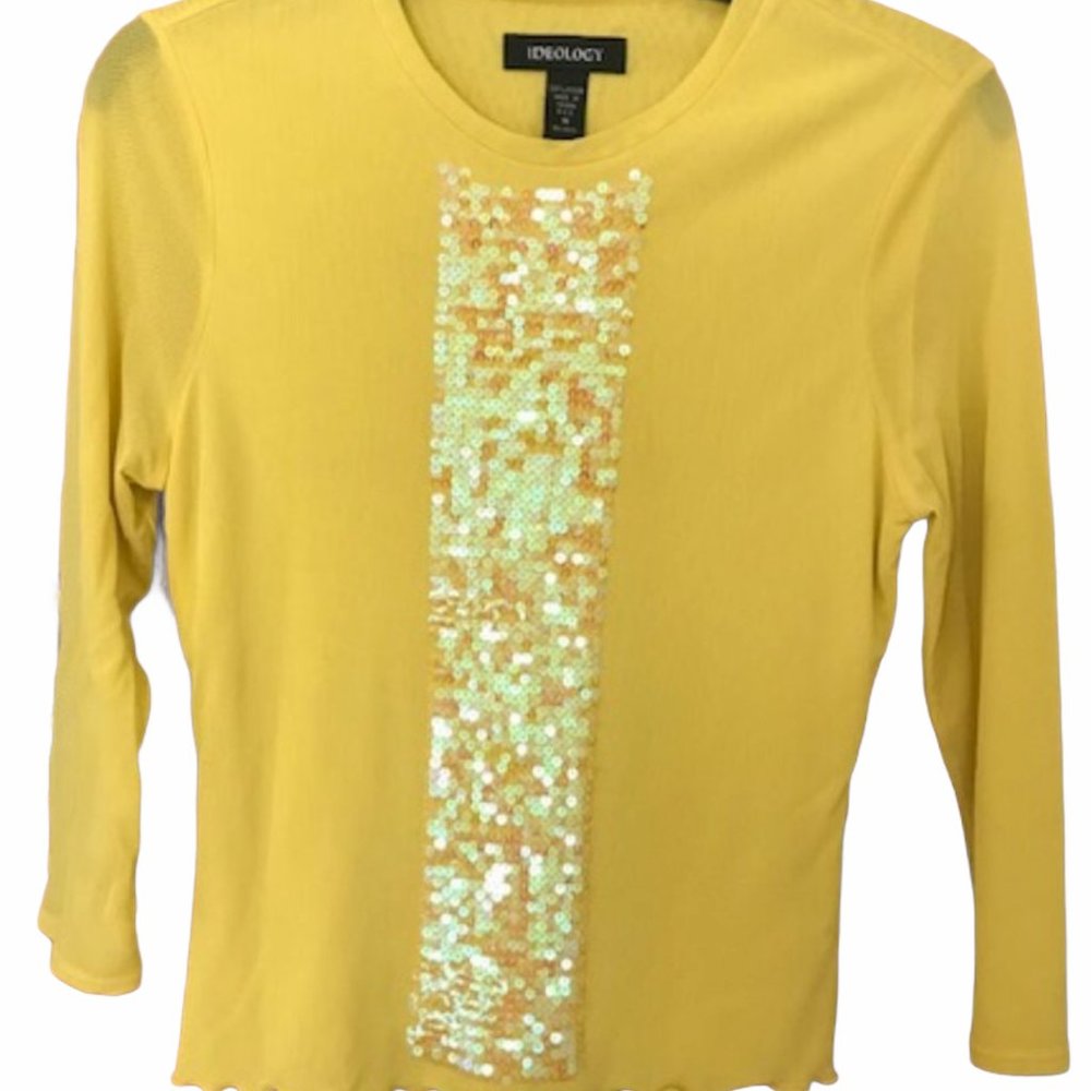 IDEOLOGY Yellow Sequin 3/4 sleeve top